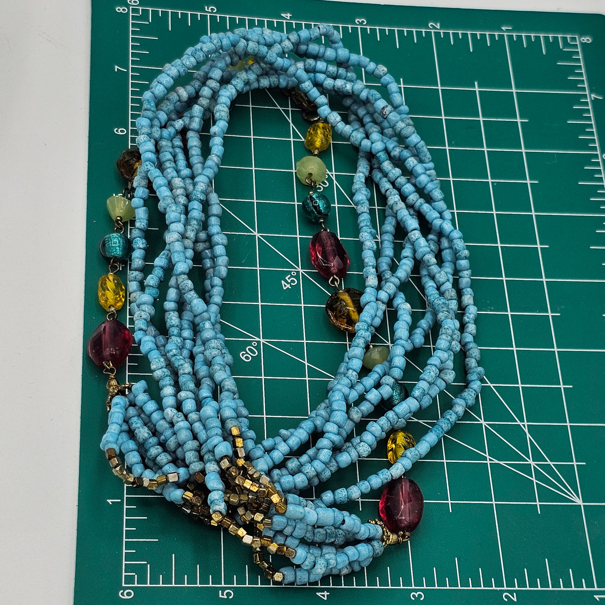 Long Multi-strand Dyed Turquoise Glass Stone Beads Necklace Bohemian Beach Babe