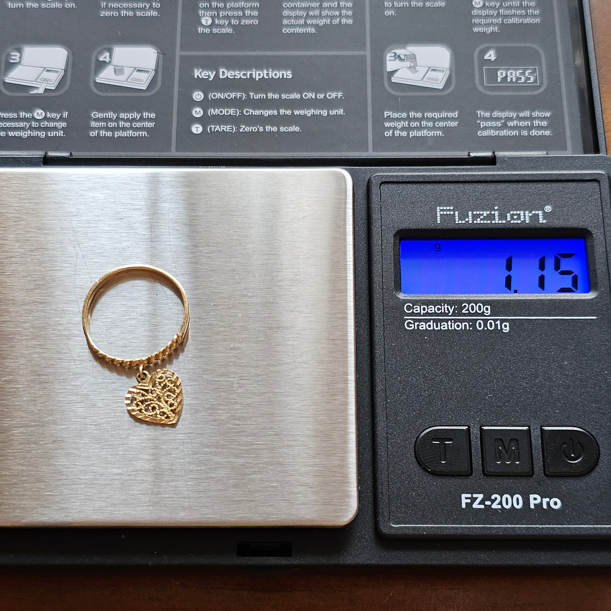 * 14k Yellow Gold Band Filigree Heart Dangle Womens Ring Sz 6