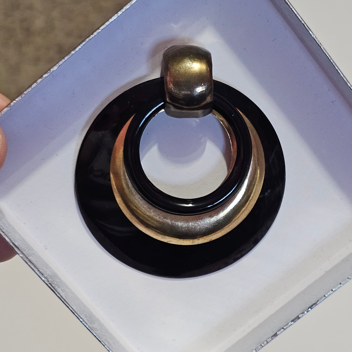 Huge Black Gold Round Cut-out Statement Earrings Pierced Vintage 1990s