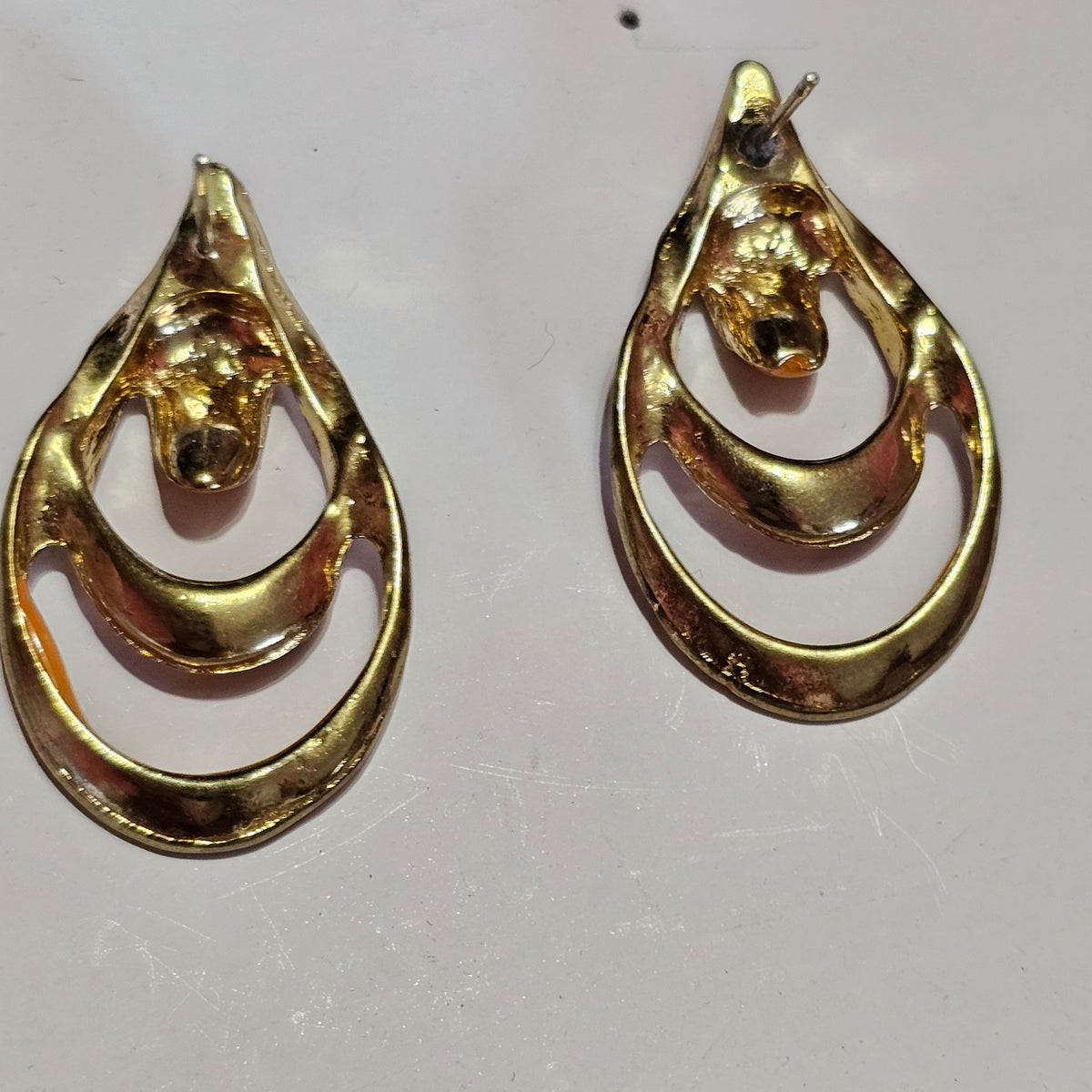Gold-tone Orange Enamel Pierced Earrings