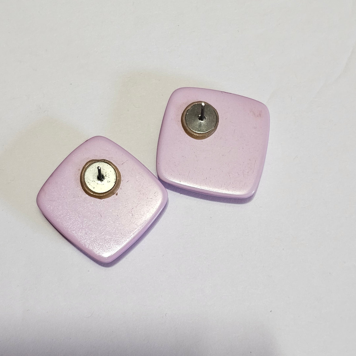 Geometric Light Lilac Purple White Stripes Dots 90s Acrylic Pierced Earrings Vintage