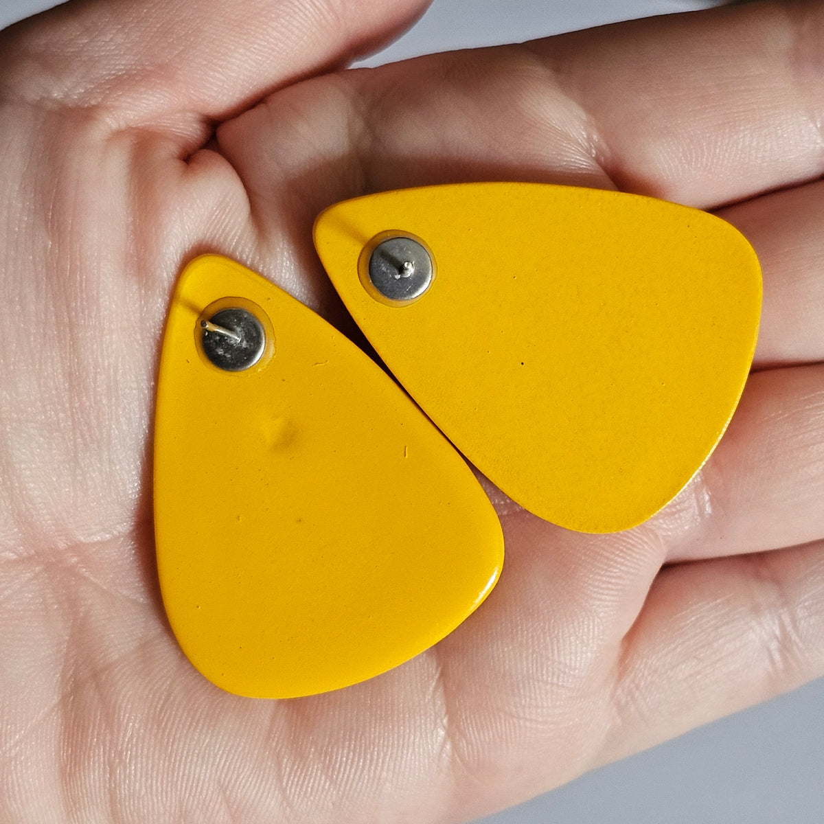 Yellow Triangle Huge Chunky Acrylic Pierced Earrings 80s Vintage Retro Artsy Maximalism