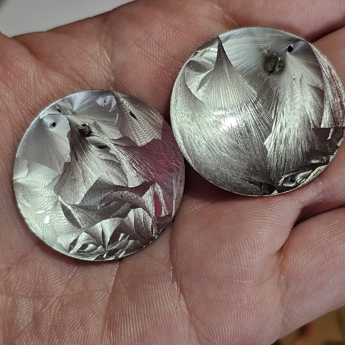 Cool Abstract Silver-tone Metal Big Button Earrings Vintage Pierced