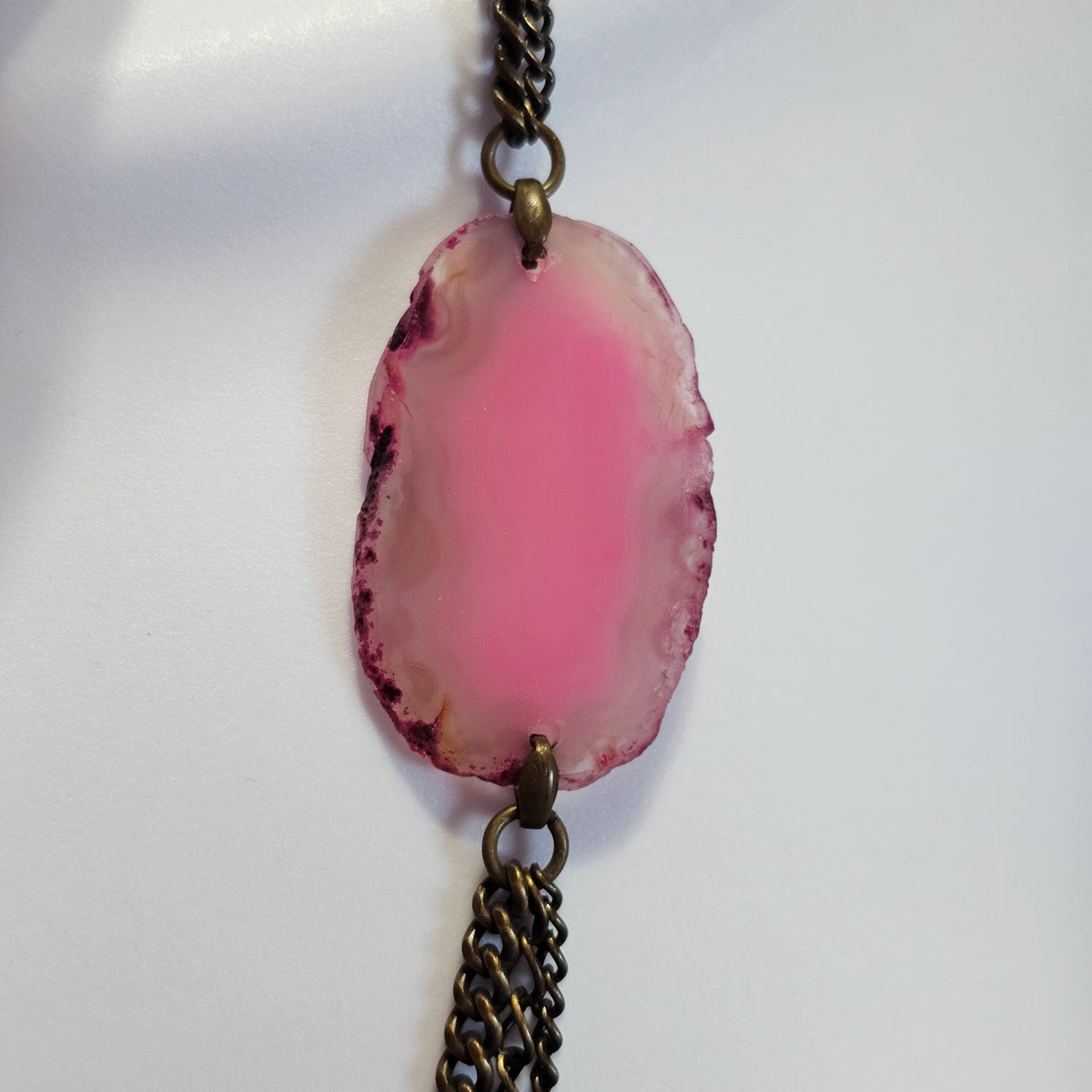 Long Multi-strand Chain Purple Pink Stone Accent NOS 90s Fashion Necklace Vintage Punk Goth
