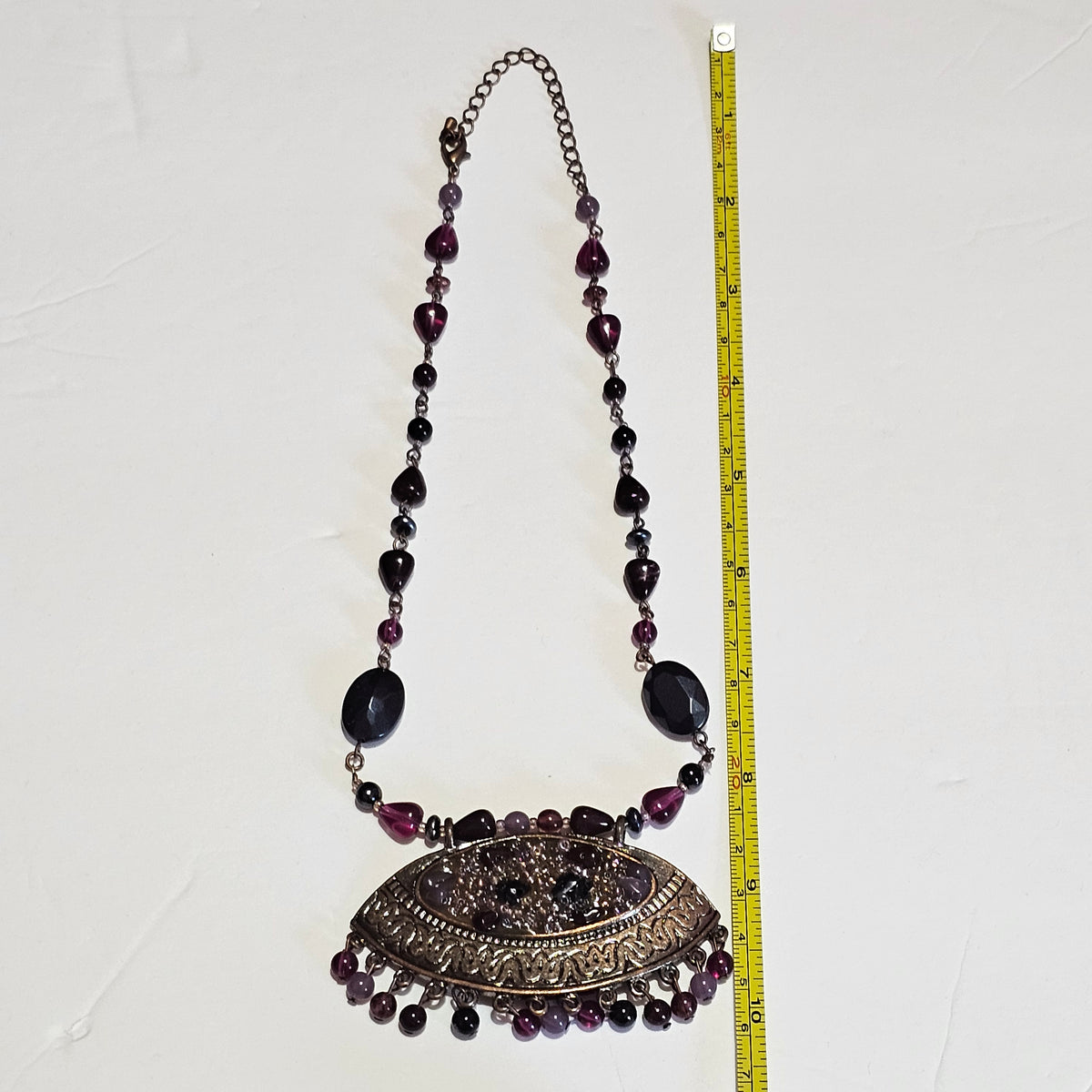 Purple Crystal Beaded Unique Statement Necklace Vintage 90s