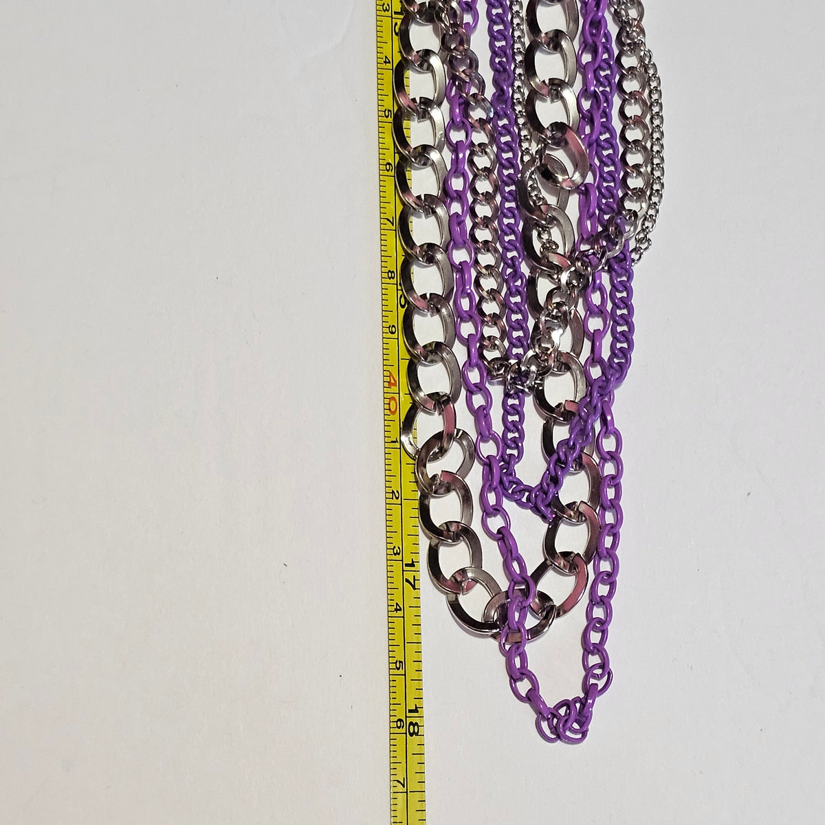 Set 3 Piece Necklace Earrings Bracelet Purple Silver-tone Multi-strand Chain 90s Vintage