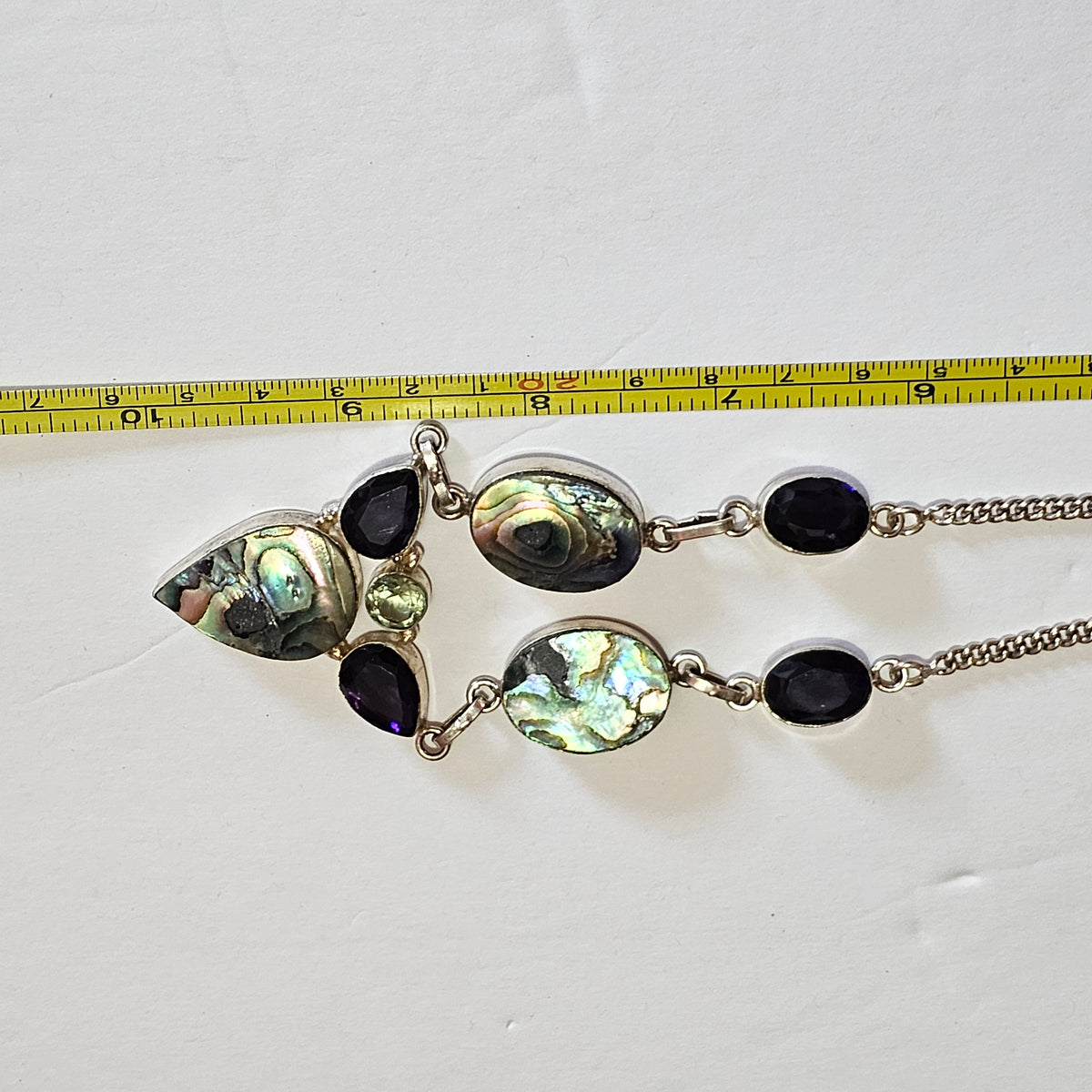 Statement Abalone Silver-tone 90s Vintage Necklace