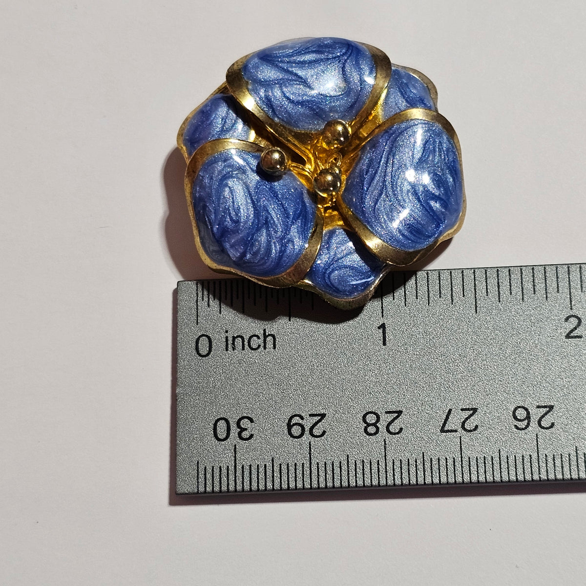 Swirled Blue Enameled Gold-tone Flower Scarf Clip Accent Embellishment