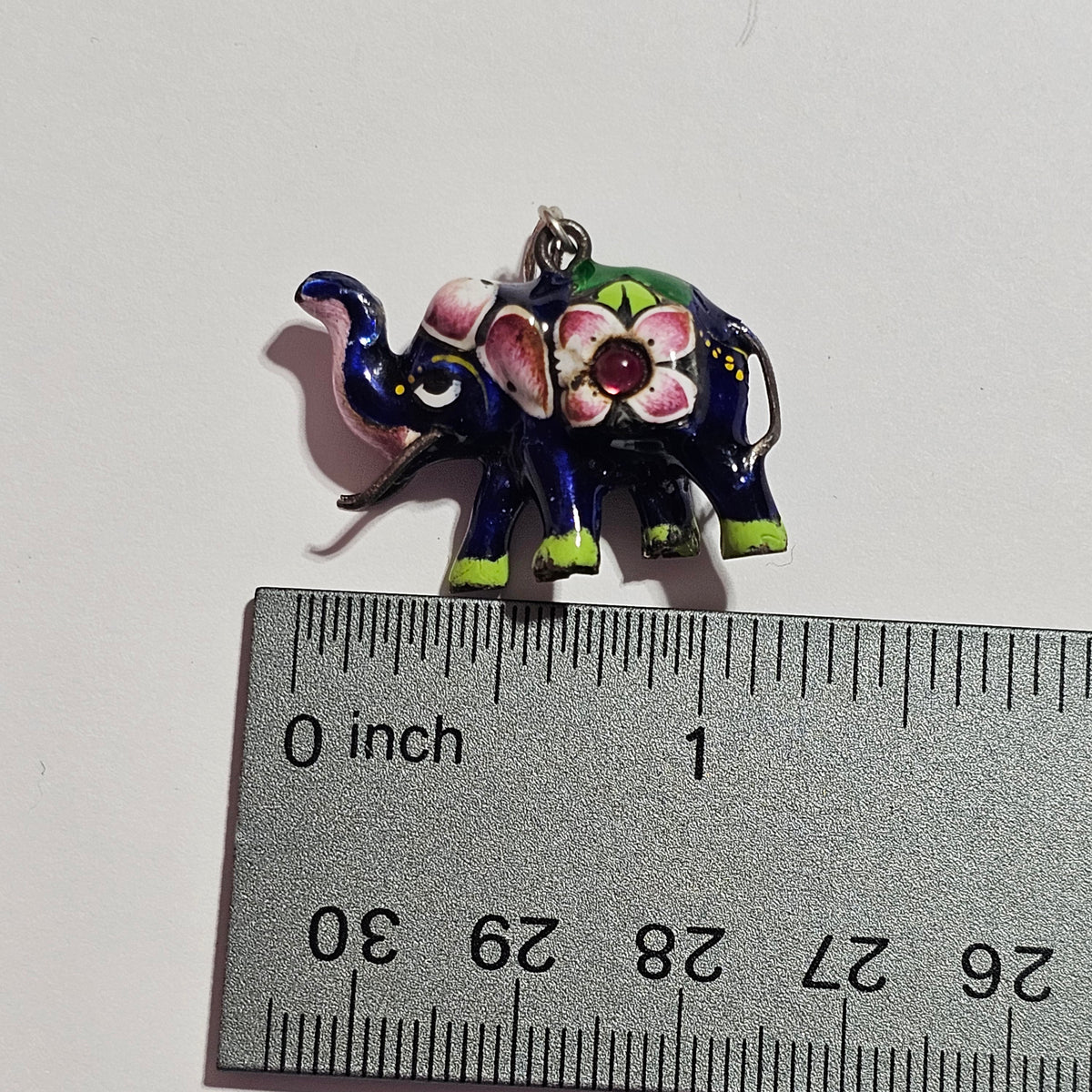 Enamel Gem Blue Elephant Sterling Silver Made in India