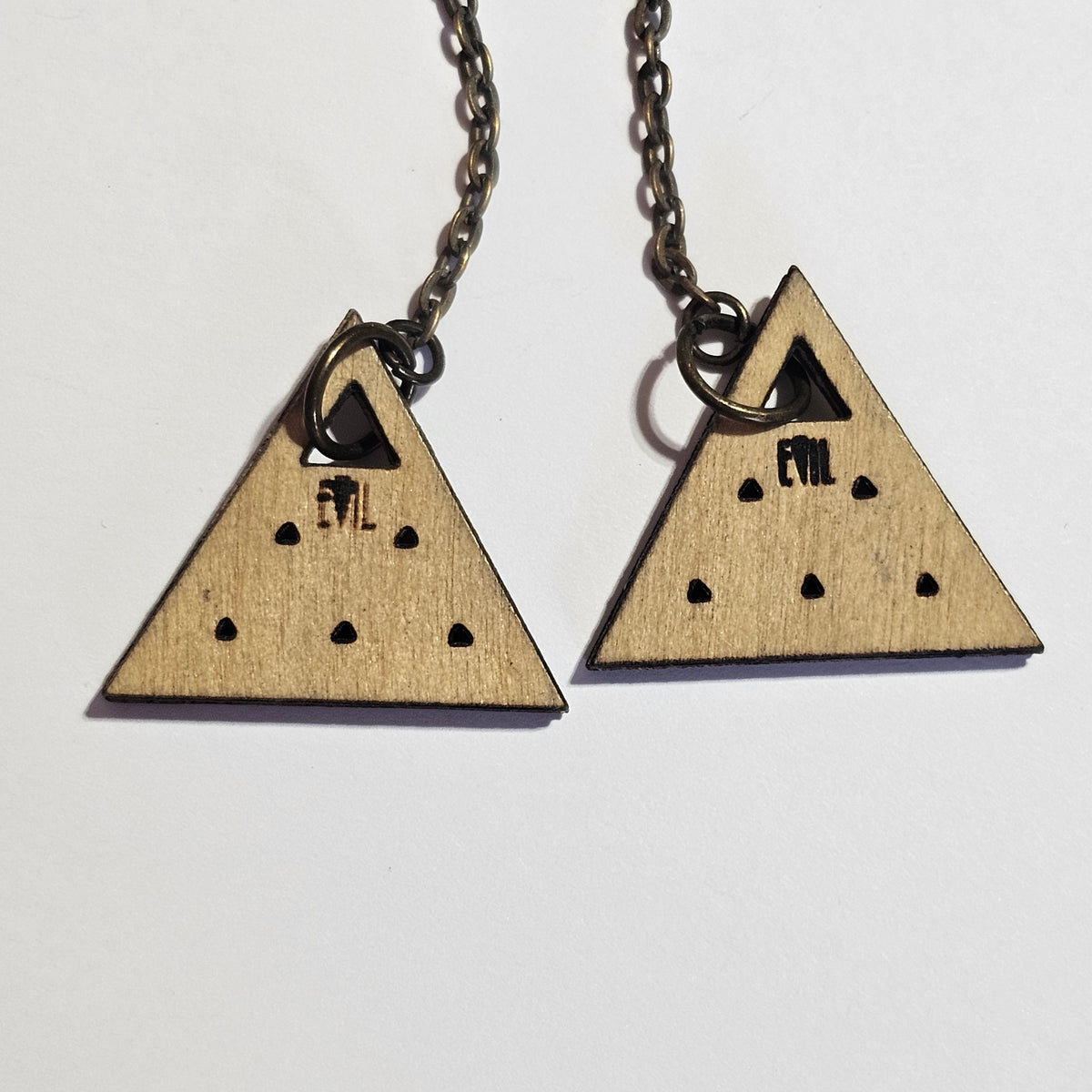 Handmade Long Dangle Pierced Triangle Geometric Earrings Stamped Evil