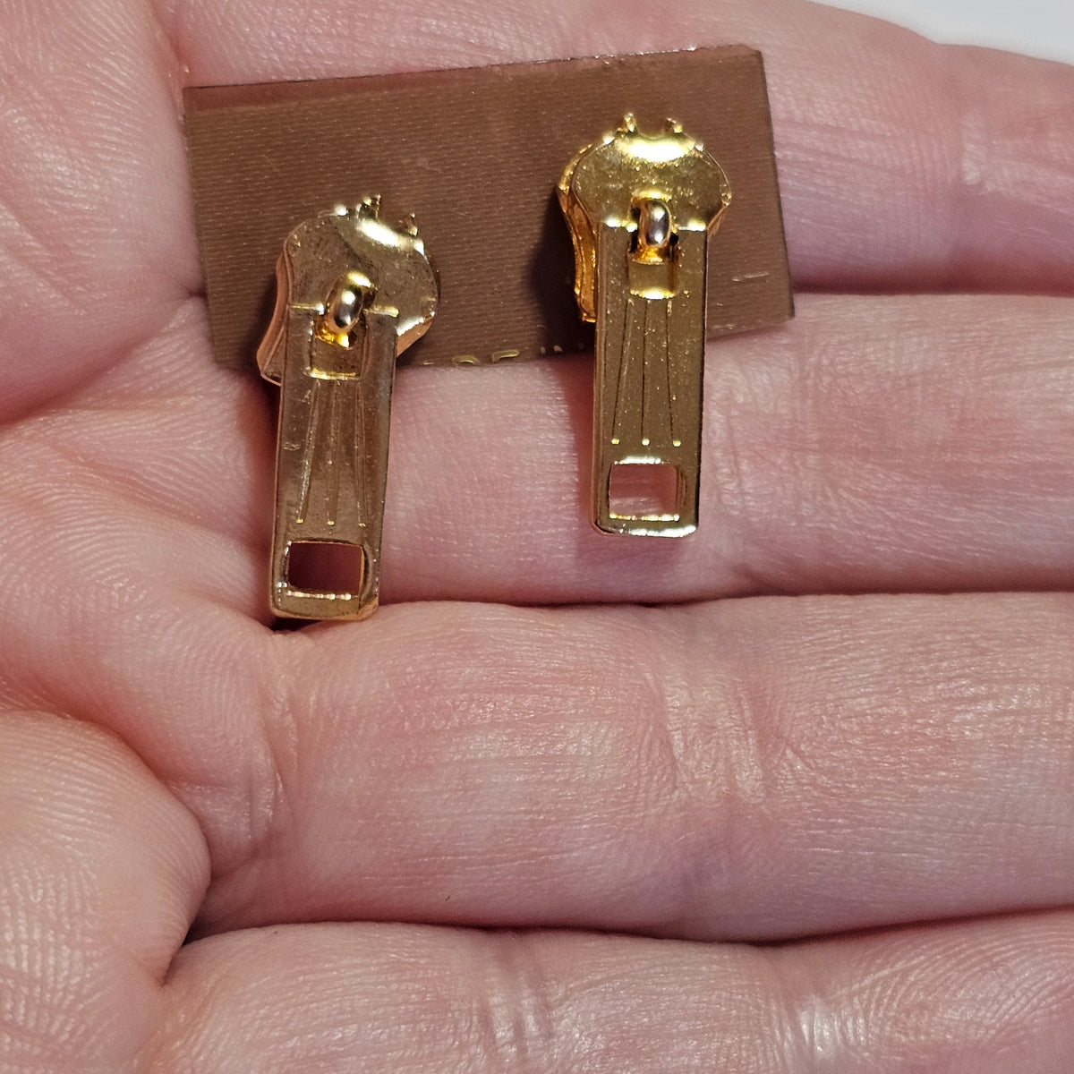 Gold-tone Zipper Earrings Pierced Vintage Unique