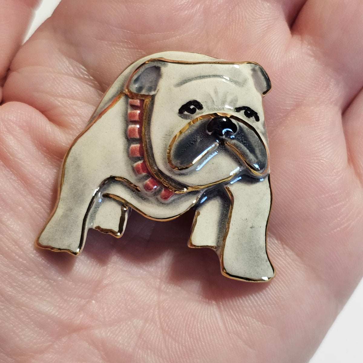 Enamel Painted Ceramic French Bulldog Brooch Pin Vintage
