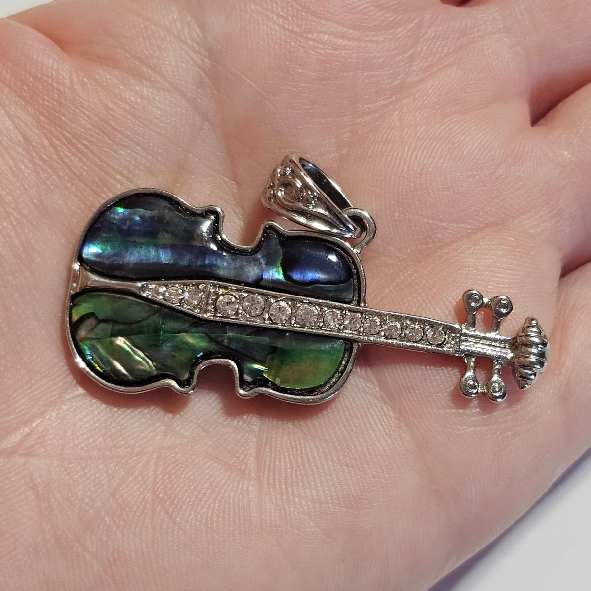 Silver-tone Abalone Guitar Musical Pendant