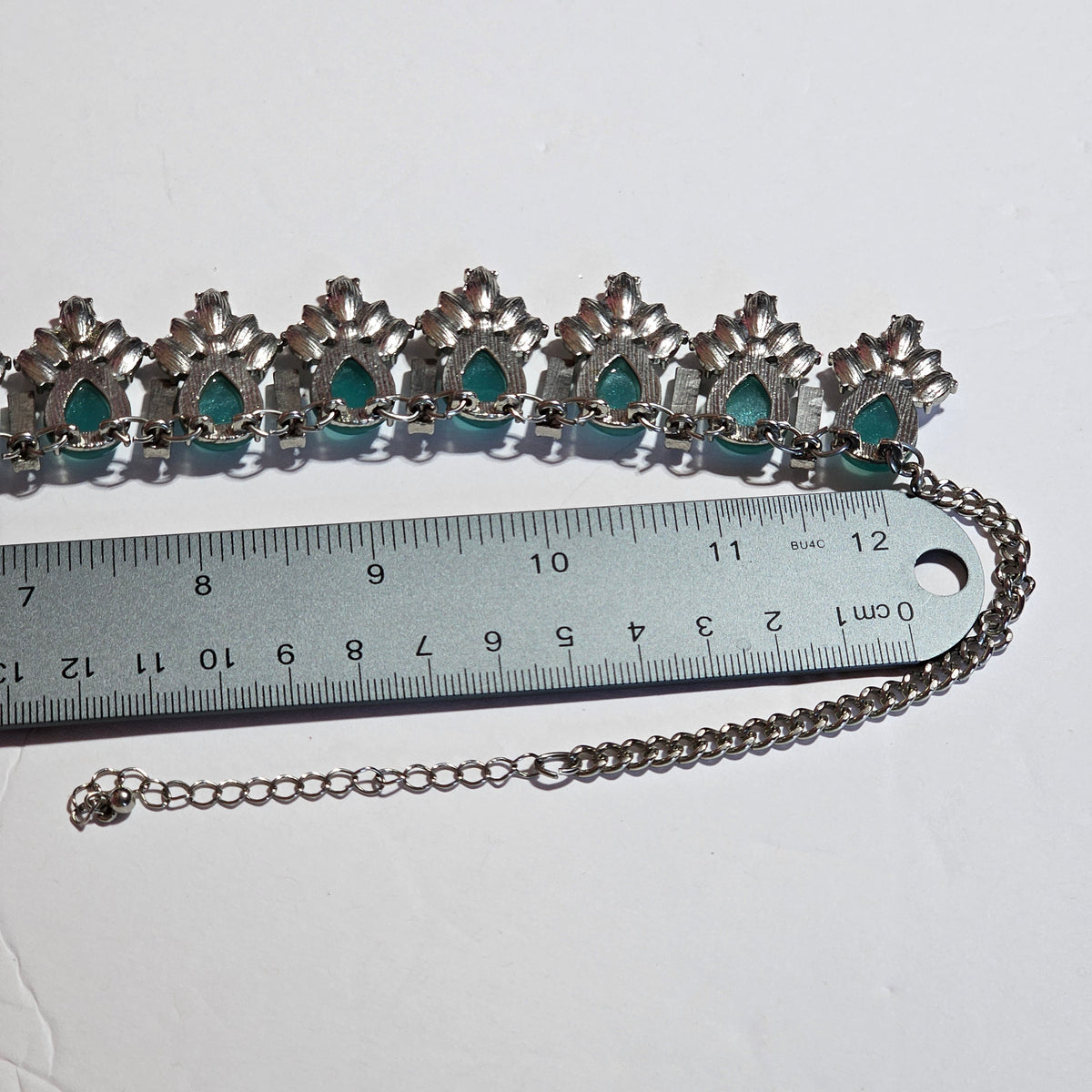 Rhinestone Green Glitter Acrylic Silver-tone Statement Necklace
