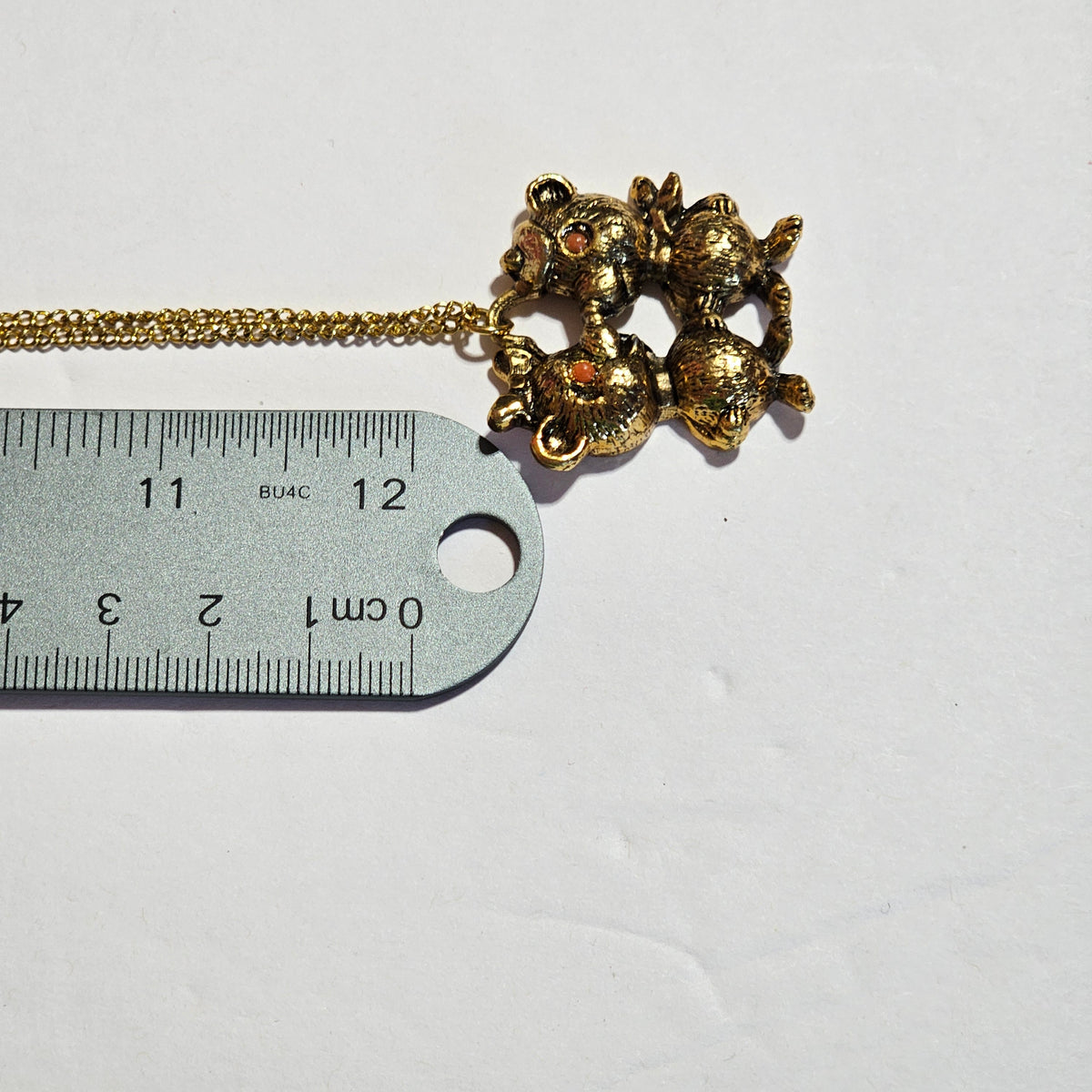 Double Boy Girl Eskimo Kissing Mice Gold-tone Pendant Necklace