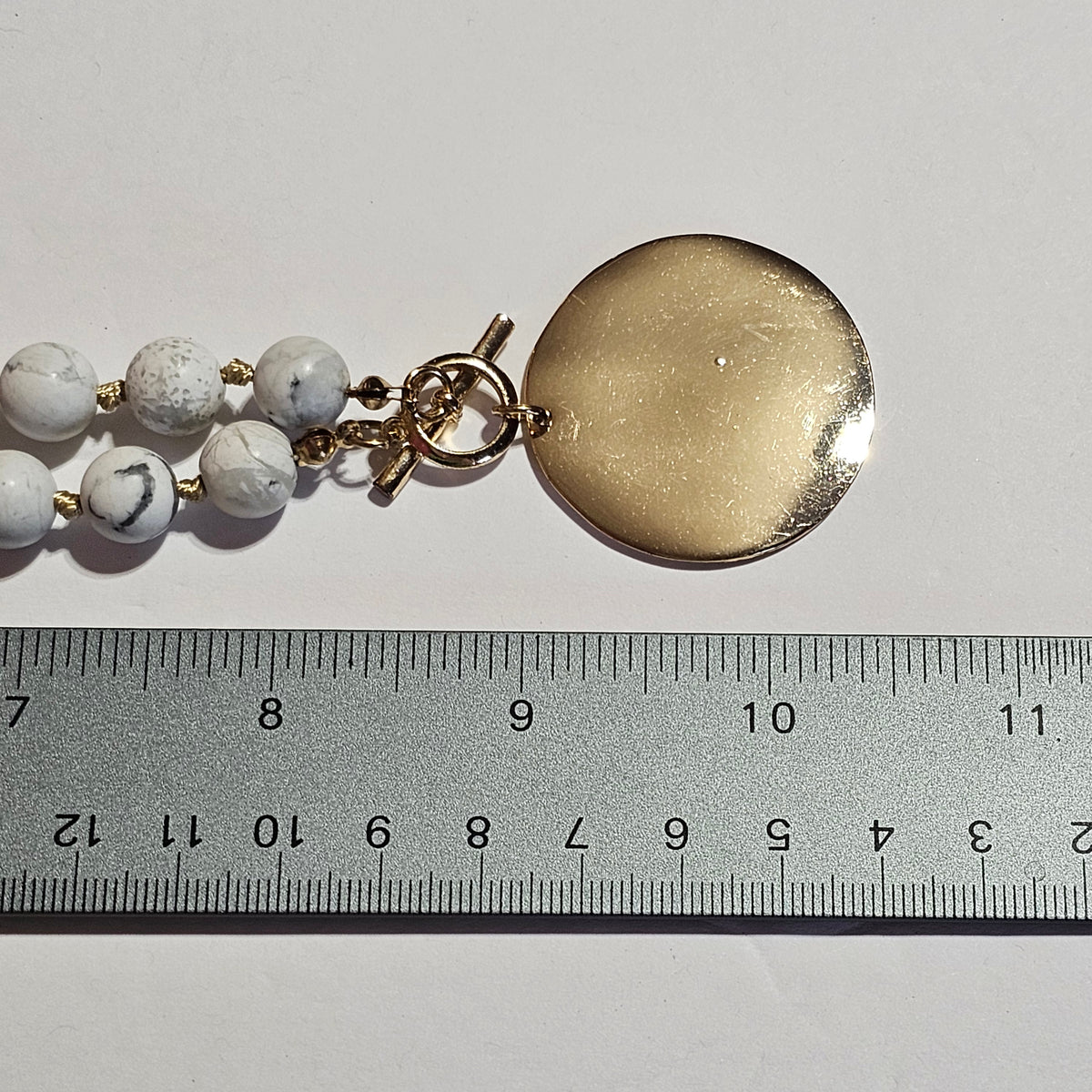 Howlite Round Beaded Gold-Tone Medallion Necklace Bohemian