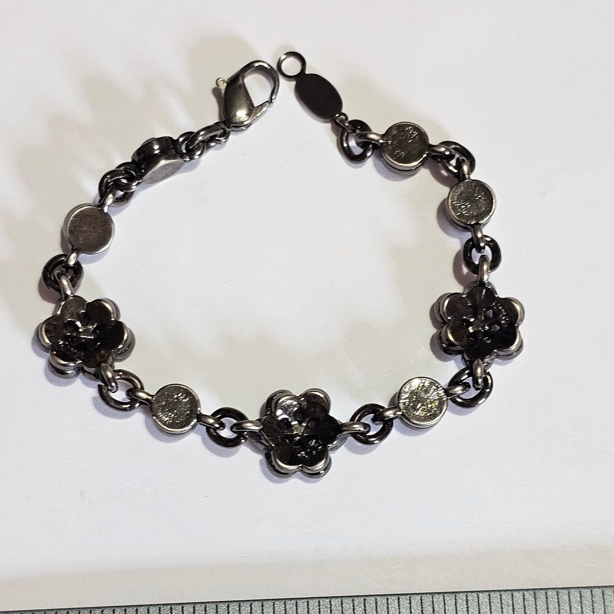 Lauren Conrad Black Gun Metal Flower Link Bracelet
