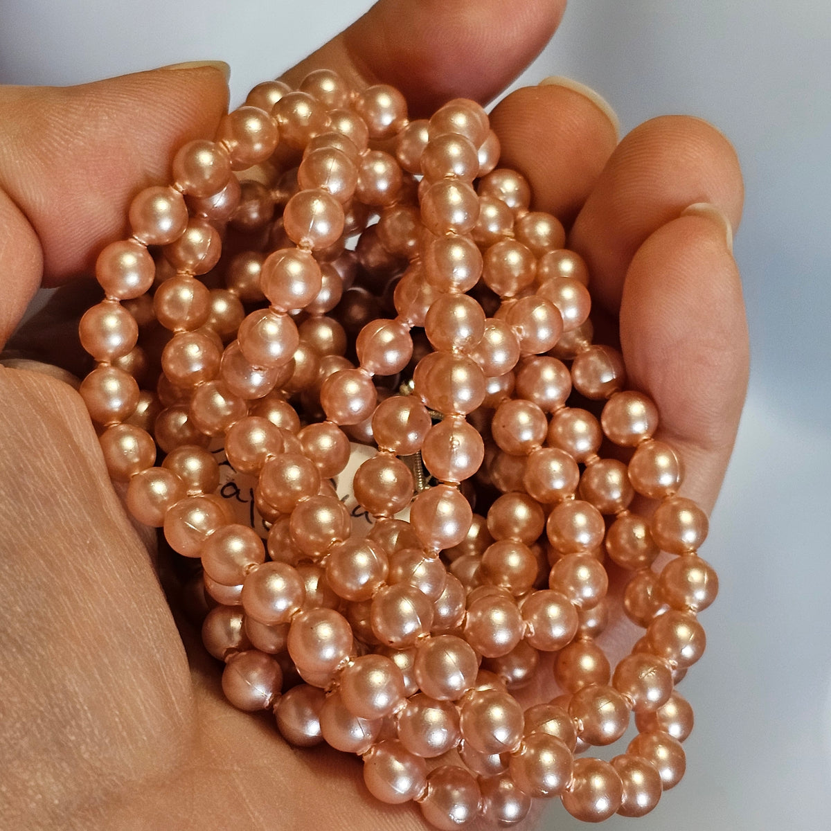 Very Long Pink Faux Pearl Beaded Flapper Style Vintage Necklace