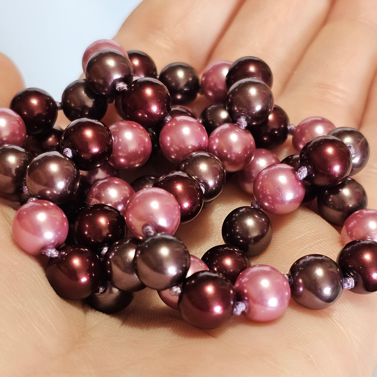 Danecraft Purple Pink Glass Pearls Beaded Sterling Silver Clasp Necklace
