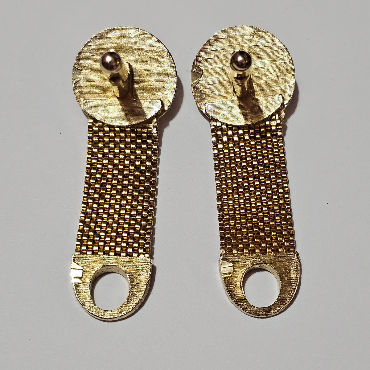 Vintage Green Rivioli Rhinestone Metal Mesh Gold-tone Cufflinks Wide Statement