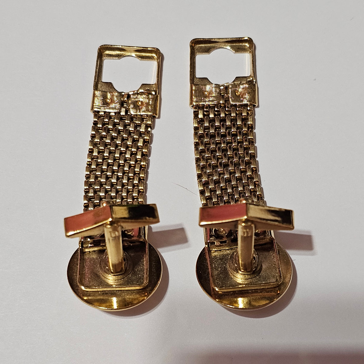 Vintage Round Prong Goldstone Brown Gold Specks Mesh Wrap Cufflinks