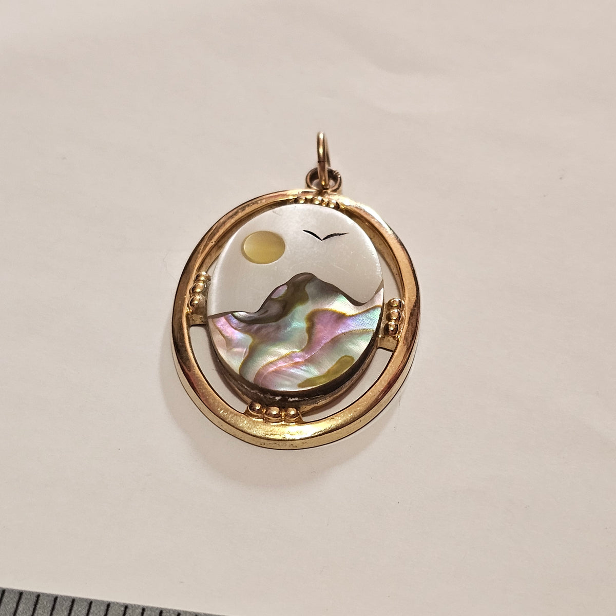 Gold-tone Picturesque Abalone Mother of Pearl Elegant Portrait Pendant Only