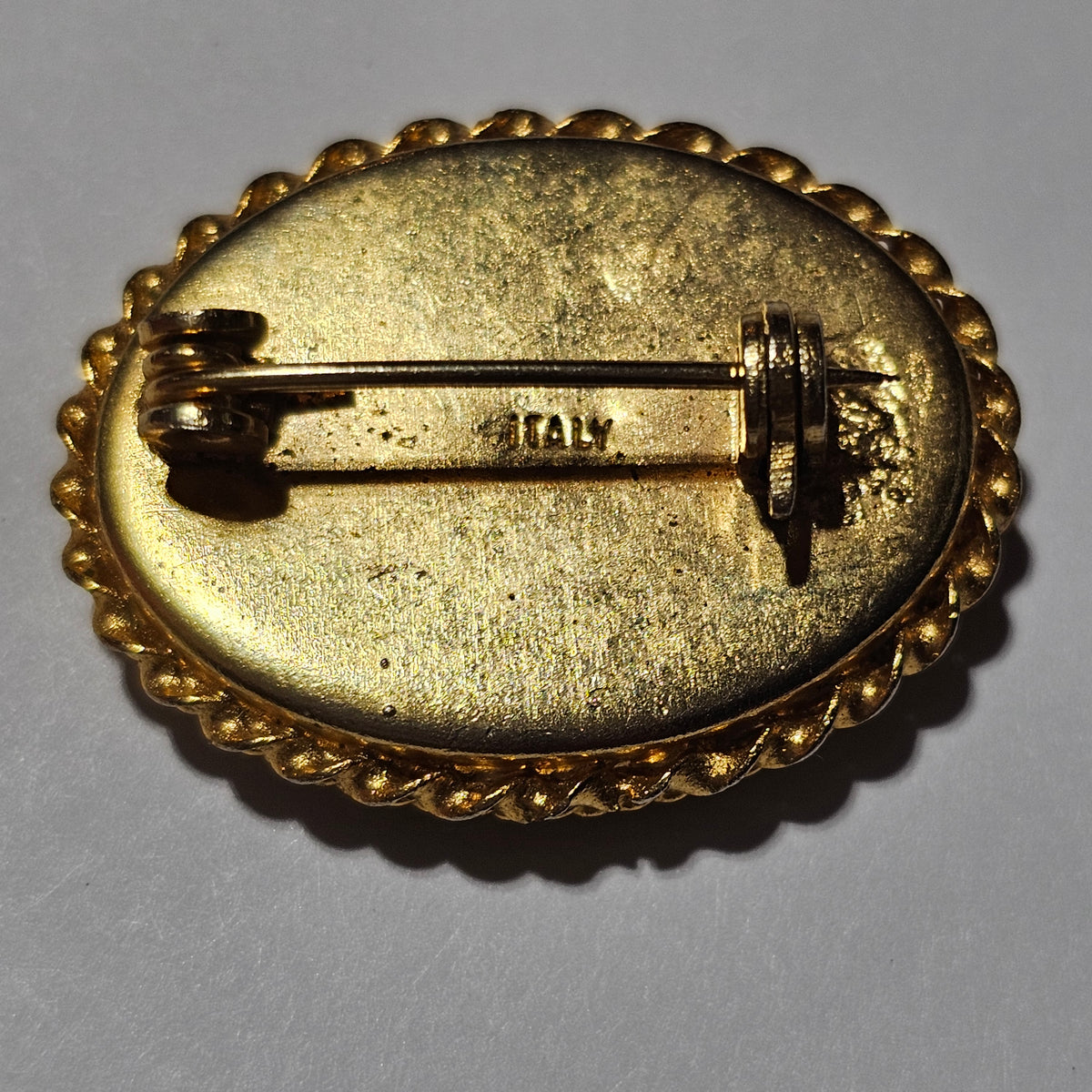 Yellow Daisy Micro Mosaic Oval Spring Brooch Signed Italy Brass Vintage