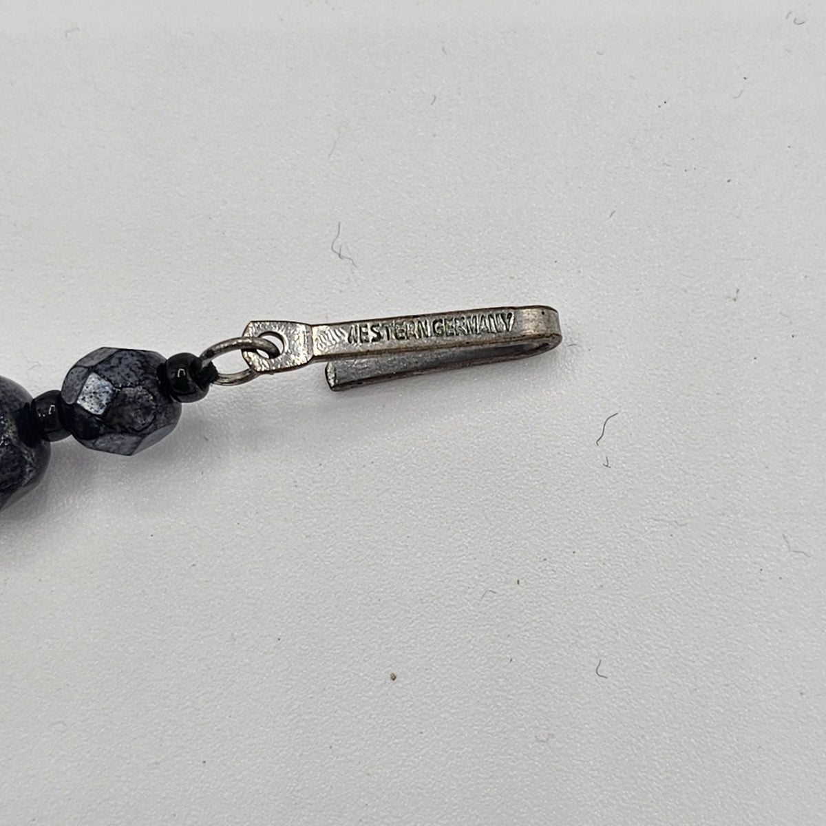West Germany Vintage Black Faceted Glass Necklace Cluster Clip-on Earrings