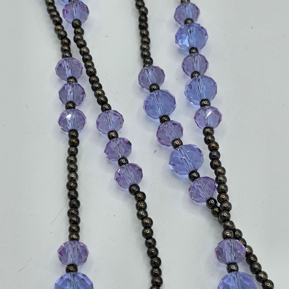 Purple Faceted Crystal Hematite Seed Beaded Long Necklace Vintage