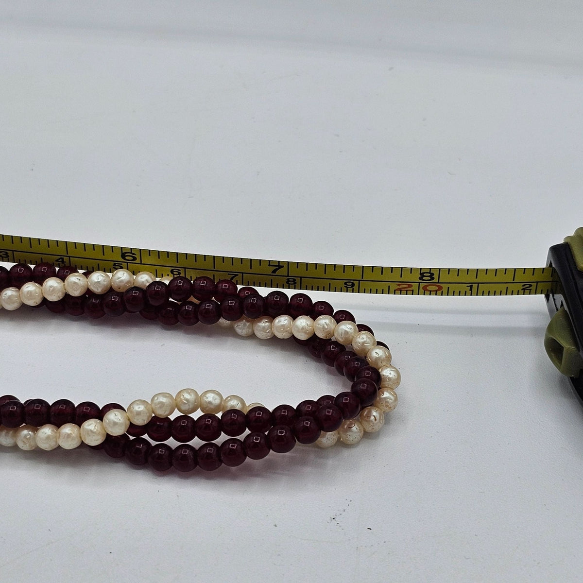 Multi-Strand Twisted Rope Faux Pearl Garnet Round Beaded Necklace