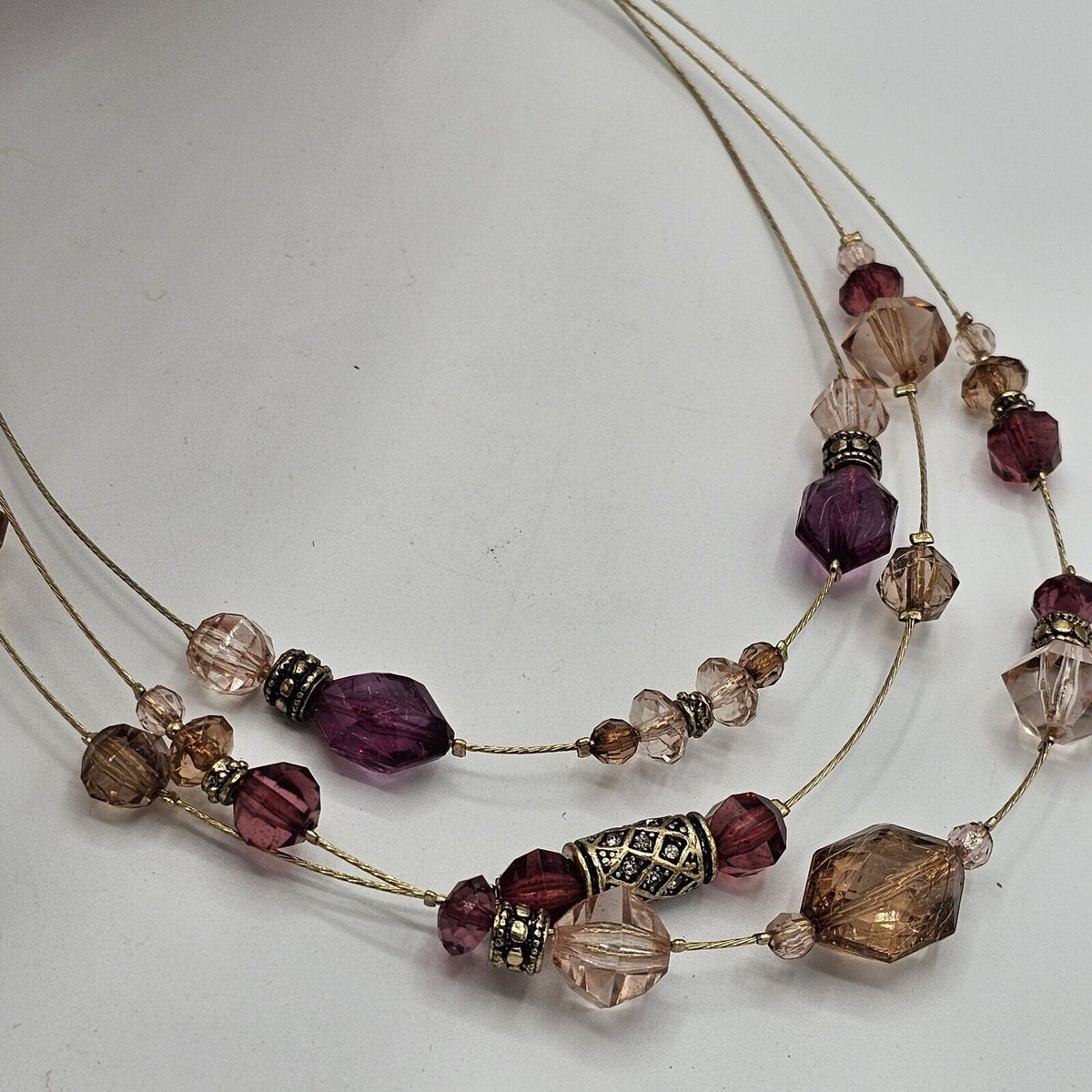 (689) NAPIER Designer Fashion Gold Wire Strands Faceted Beads Rondelles Necklace