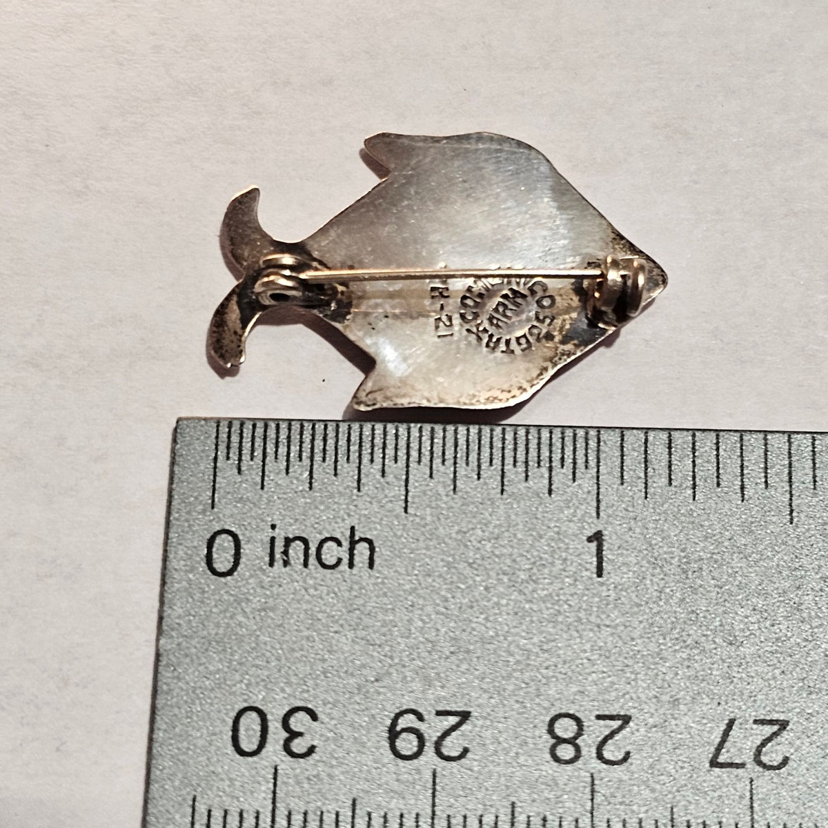 (708) Vintage Sterling Silver Fish Brooch Abalone Inlay Signed Taxco Mexico