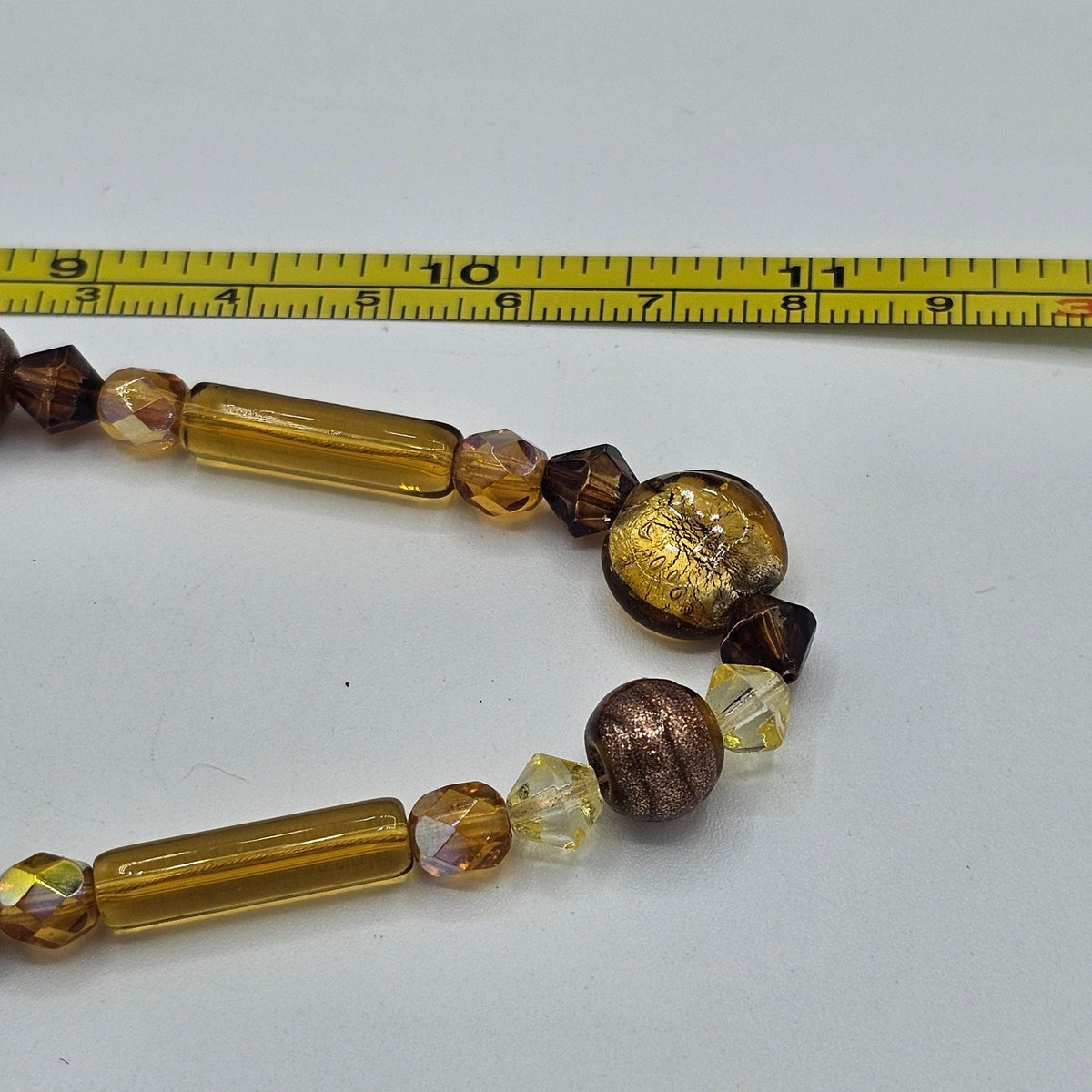 Artisan Bead Necklace Faux Amber Glass Crystal Gold Brown Tones Vintage Beads