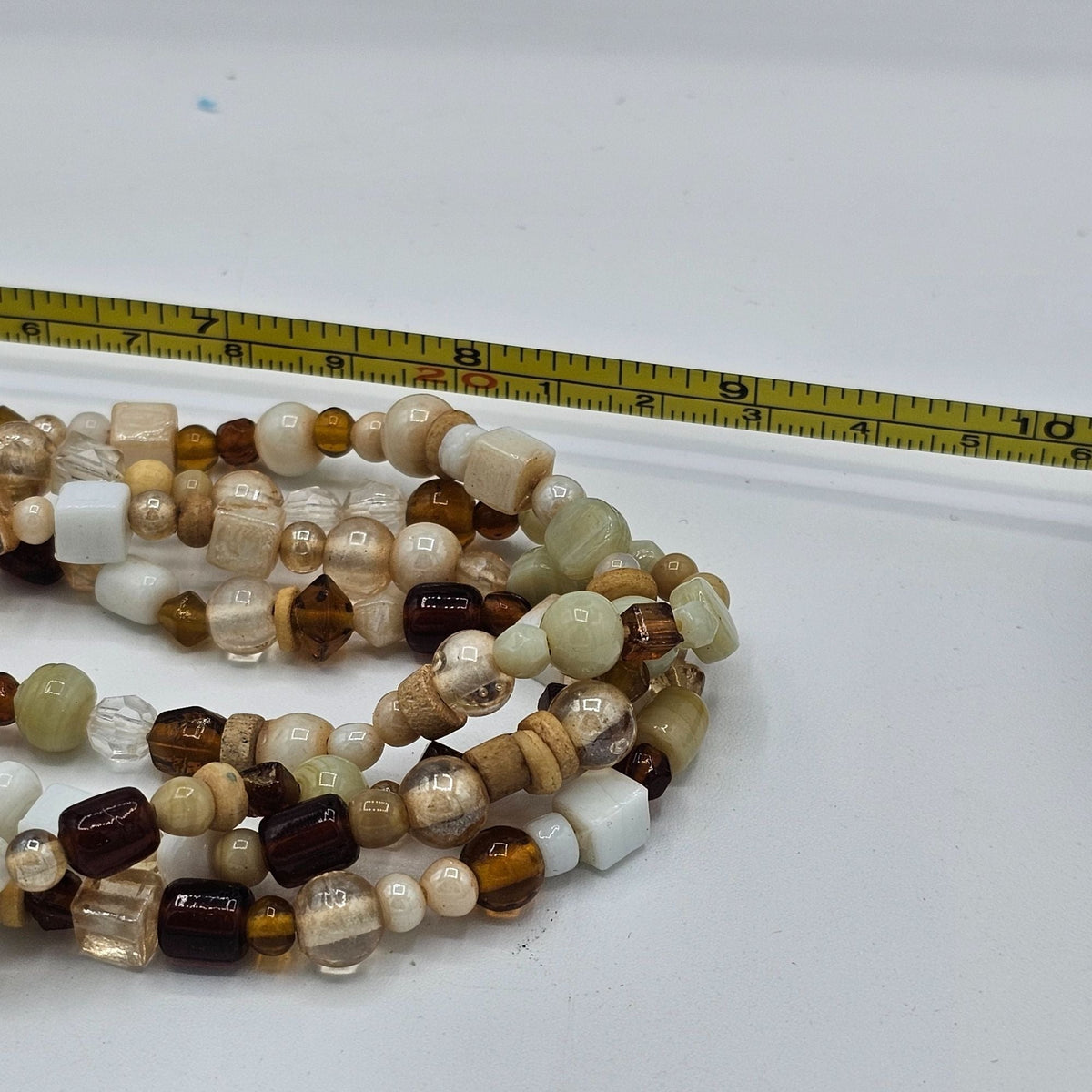 Vintage Multi-Strand Glass Bead Necklace White Brown Neutral Fall