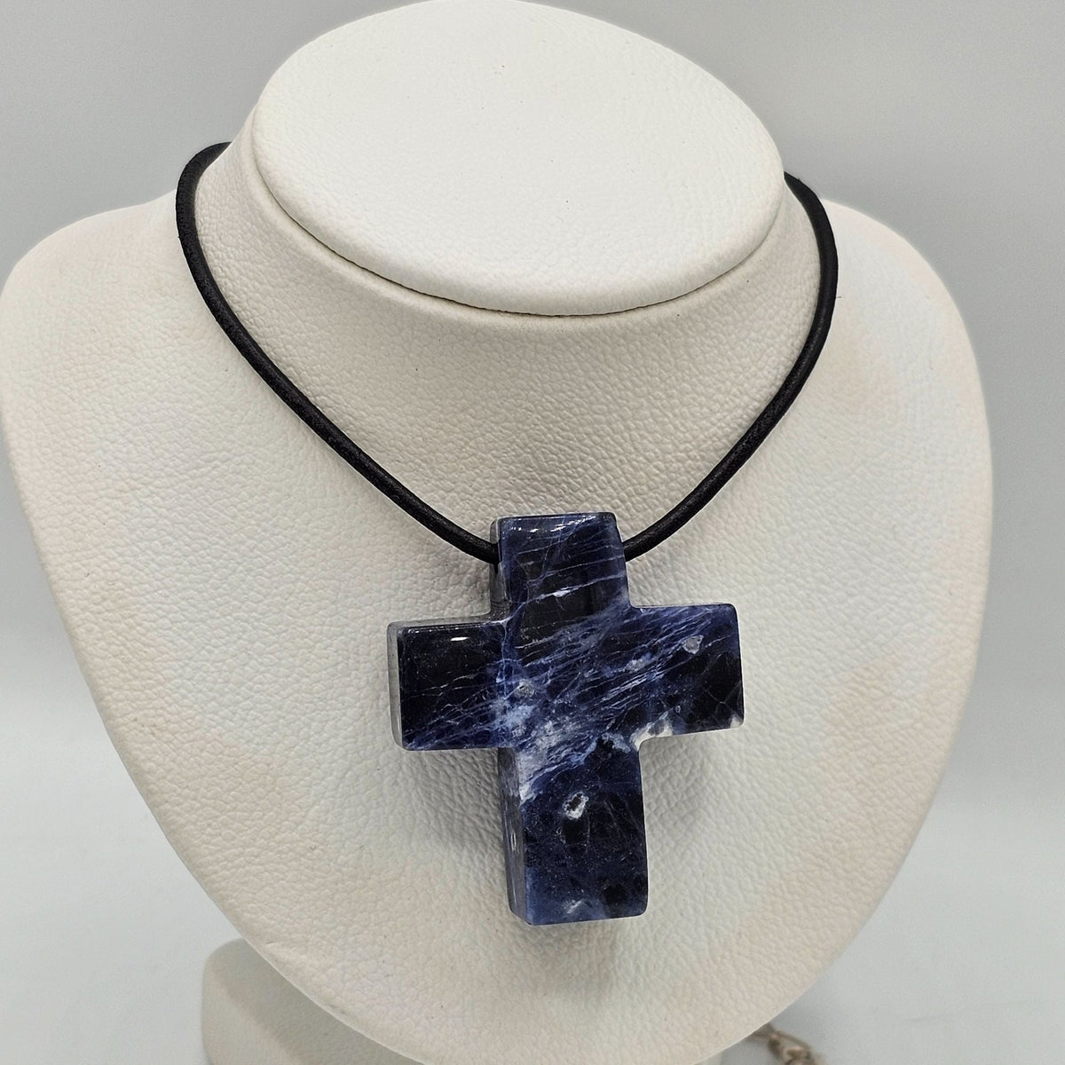 Jay King DTR 925 Sterling Silver Huge Chunky Sodalite Crucifix Natural Stone Adjustable