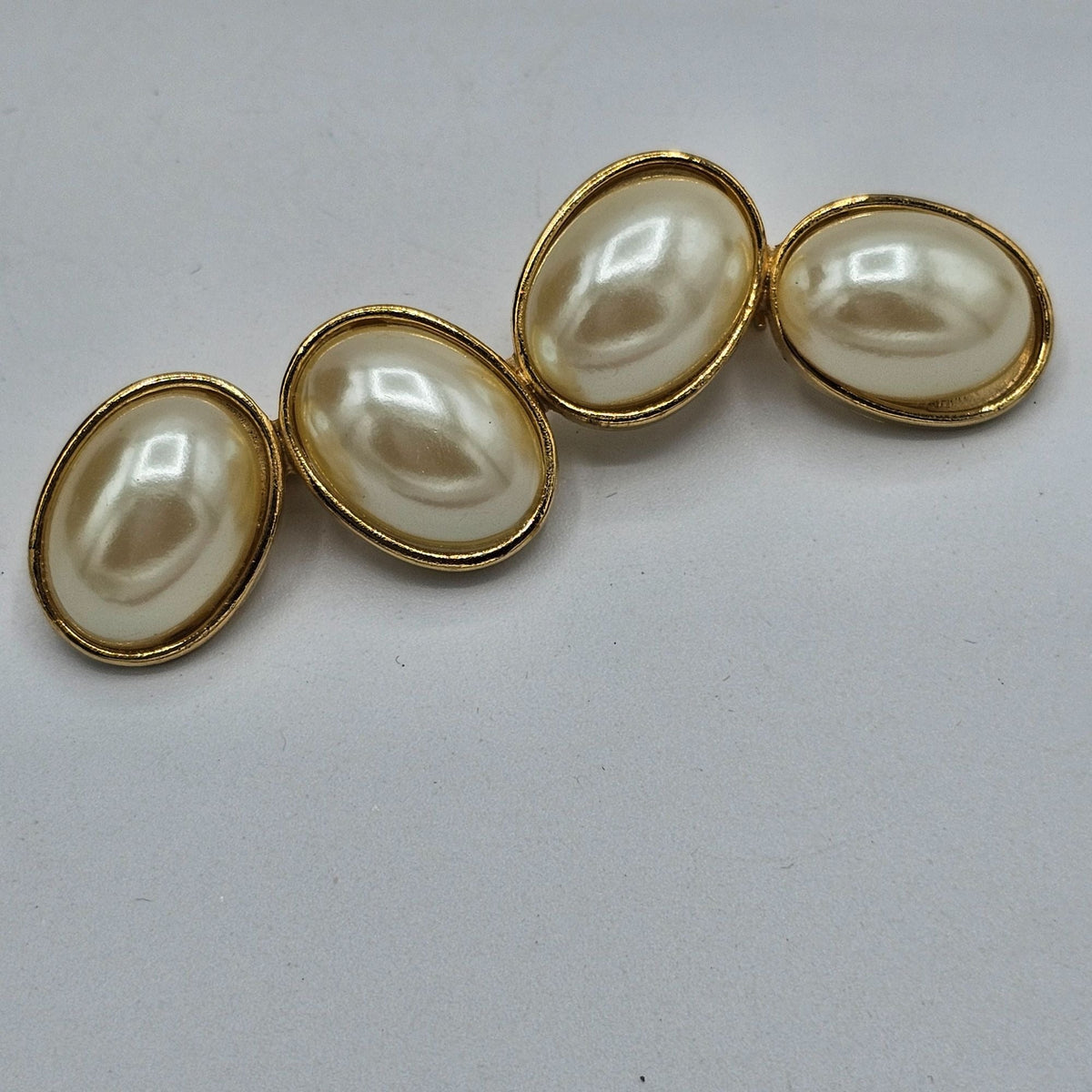 Gold-tone Faux Pearl Brooch NOS Vintage Bar Pin