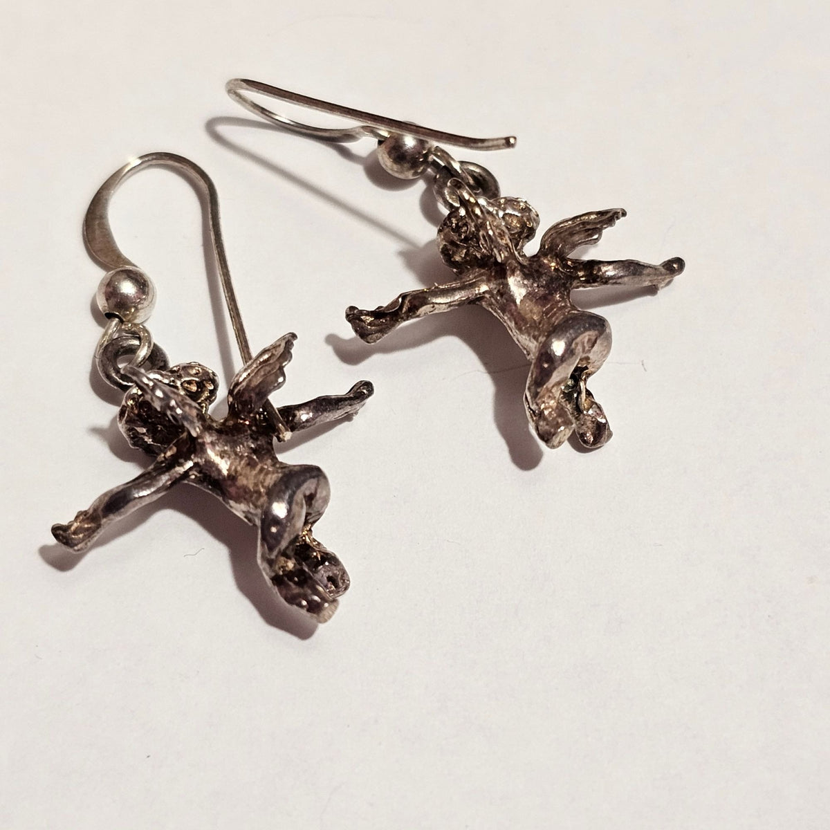 (714) Vintage Sterling Silver Angel Cherub Dangle Earrings 4.3 Grams Pierced Hooks