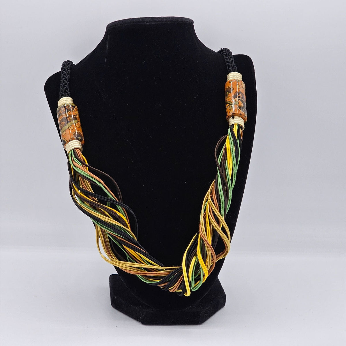 Bohemian Multicolor Woven Necklace Painted Glass Beads Twist Clasp