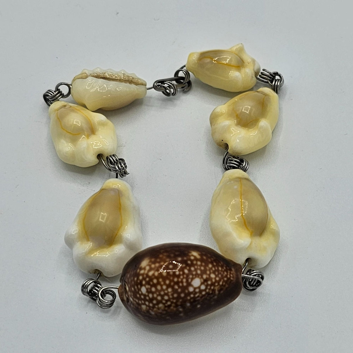 Sterling Silver Matching Hawaiian Puka Cowrie Shell Necklace and Bracelet Vintage