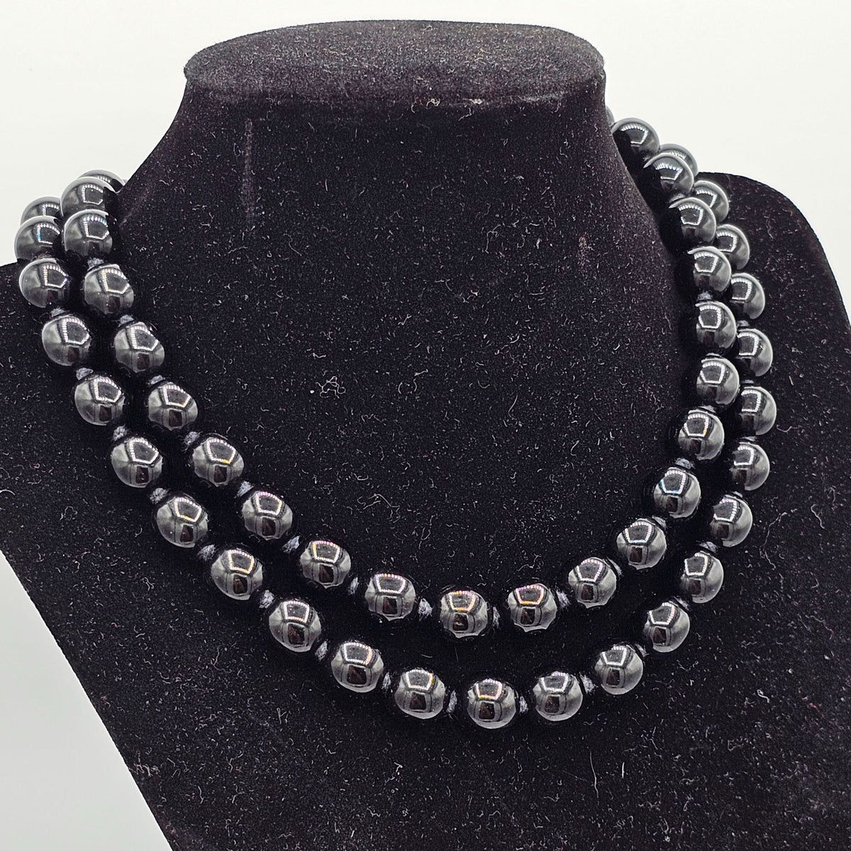 Black Bohemian Glass Round Beaded Necklace Vintage NOS