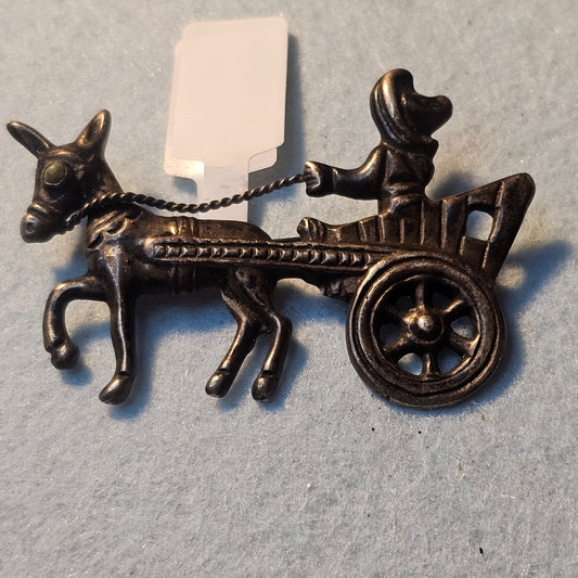 Sterling Silver Horse and Buggy Western Vintage Brooch