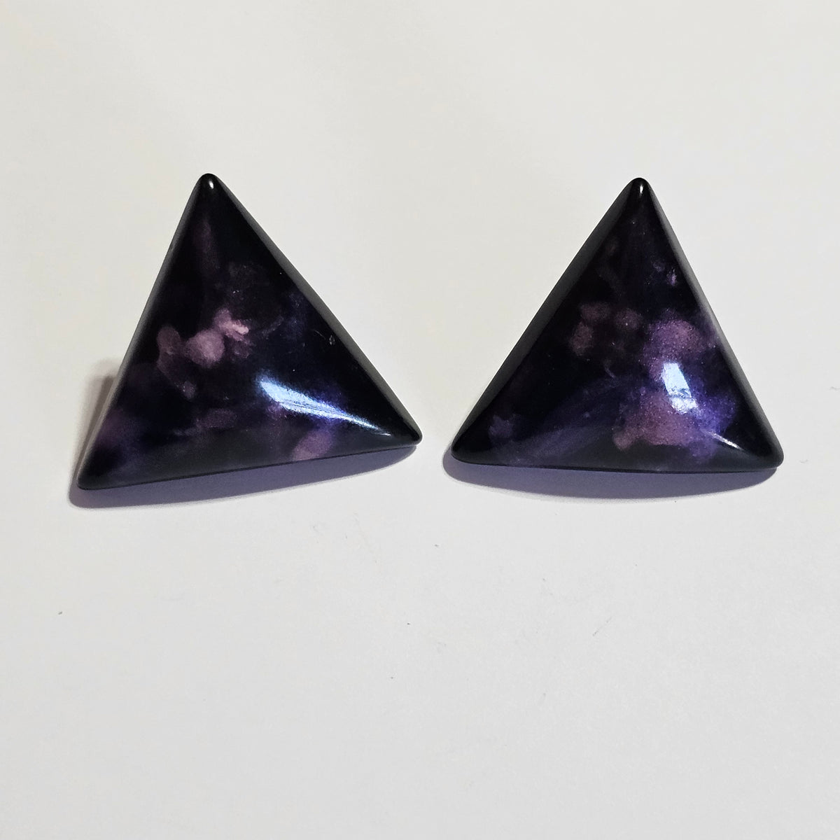 Purple Marbled Triangle 80s Geometric Pierced Earrings Vintage Maximalist Groovy