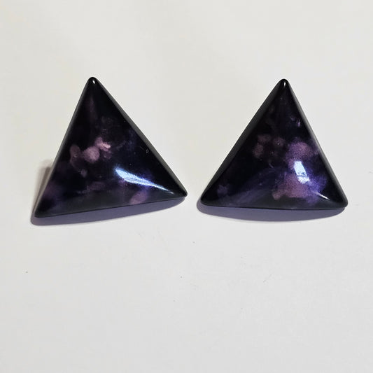 Purple Marbled Triangle 80s Geometric Pierced Earrings Vintage Maximalist Groovy