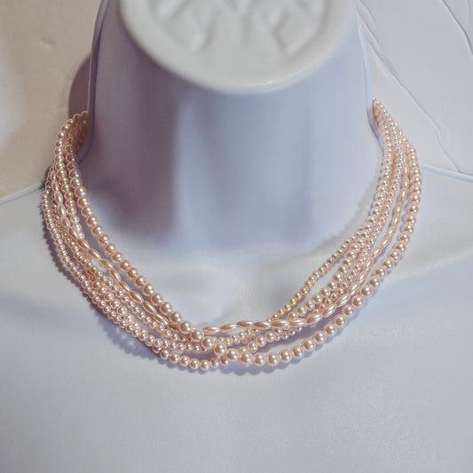 Pretty Pink Multi-strand Faux Pearl Necklace Dainty Coquette Vintage