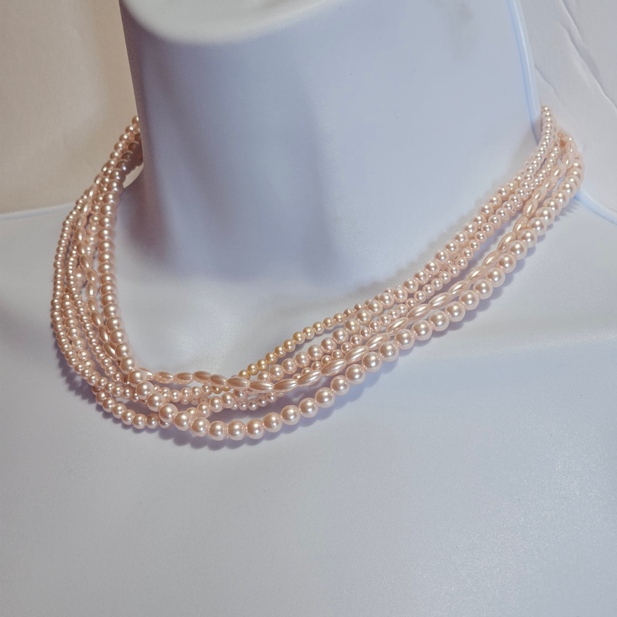 Pretty Pink Multi-strand Faux Pearl Necklace Dainty Coquette Vintage