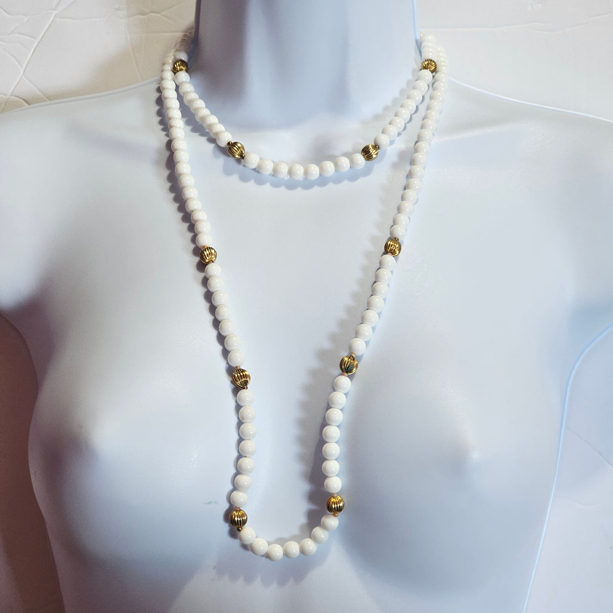 Set of 2 Matching White Gold Beaded Necklaces Vintage