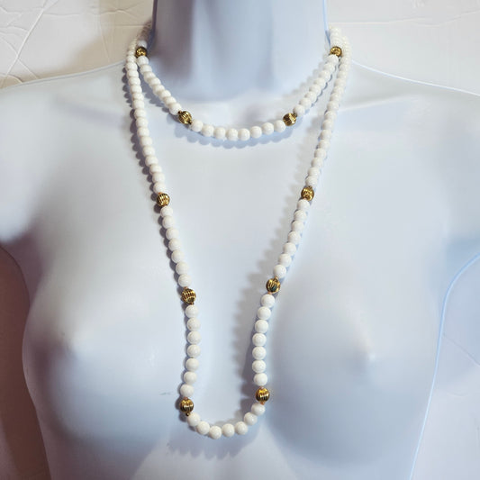 Set of 2 Matching White Gold Beaded Necklaces Vintage