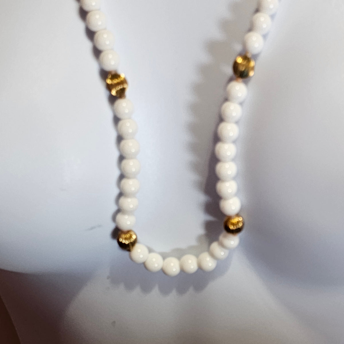 Set of 2 Matching White Gold Beaded Necklaces Vintage