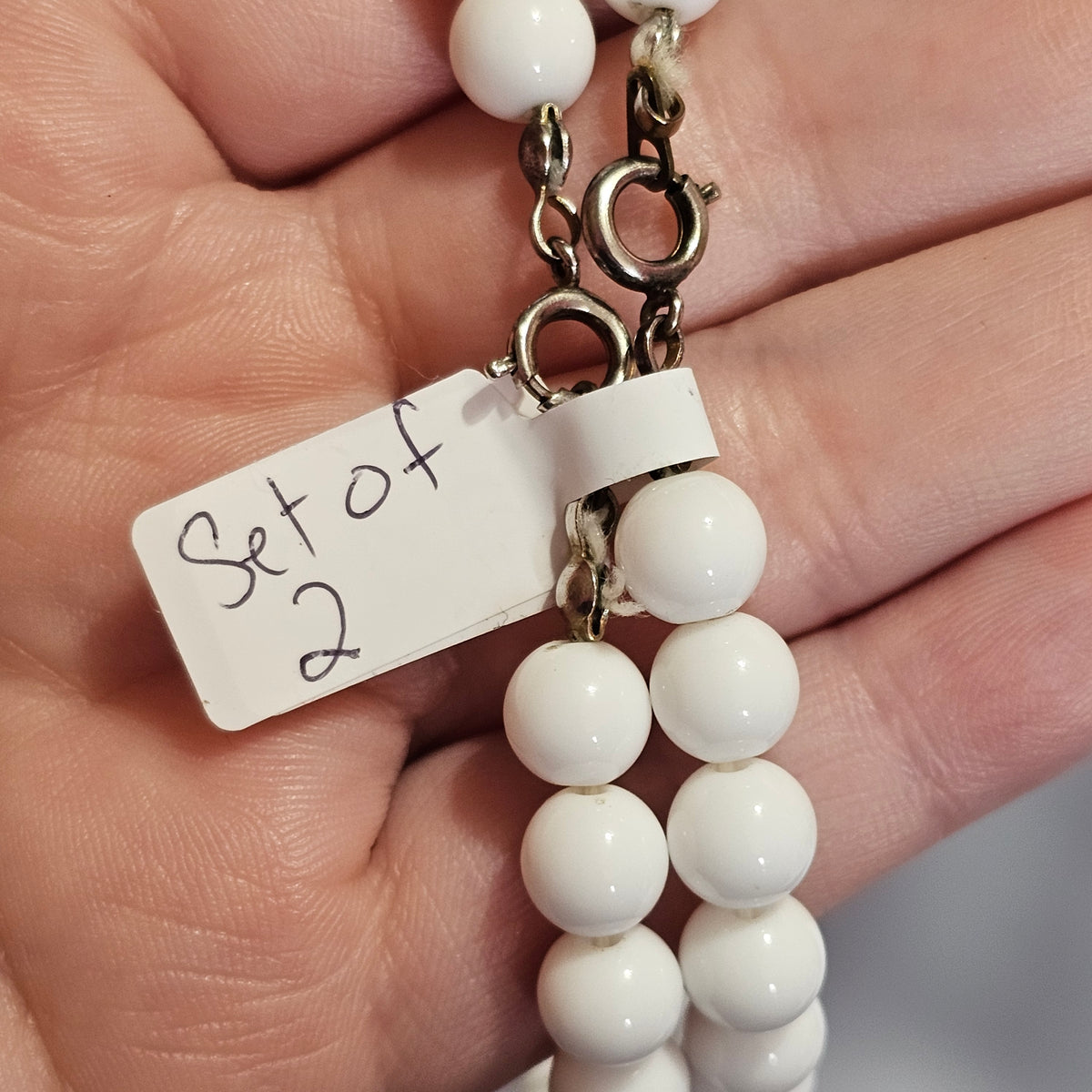 Set of 2 Matching White Gold Beaded Necklaces Vintage