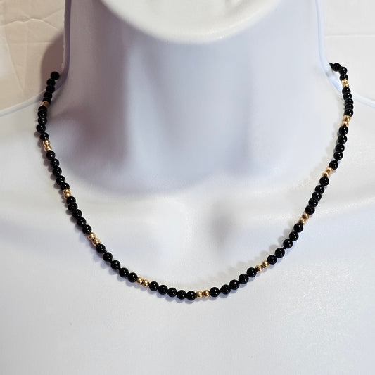 Black Onyx Gold Beaded 12KGF Gold Filled Necklace Vintage